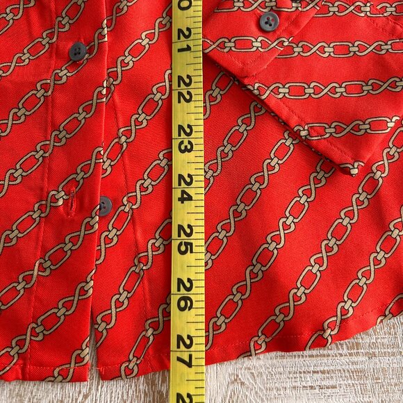J Crew Collection Red Gold Silk Blouse/Top Gold Chain Link Print NWT size 8 - Picture 7 of 9